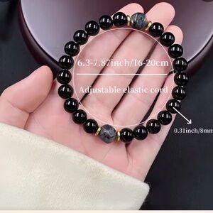 Natural Obsidian and Tourmaline Beaded Bracelet.